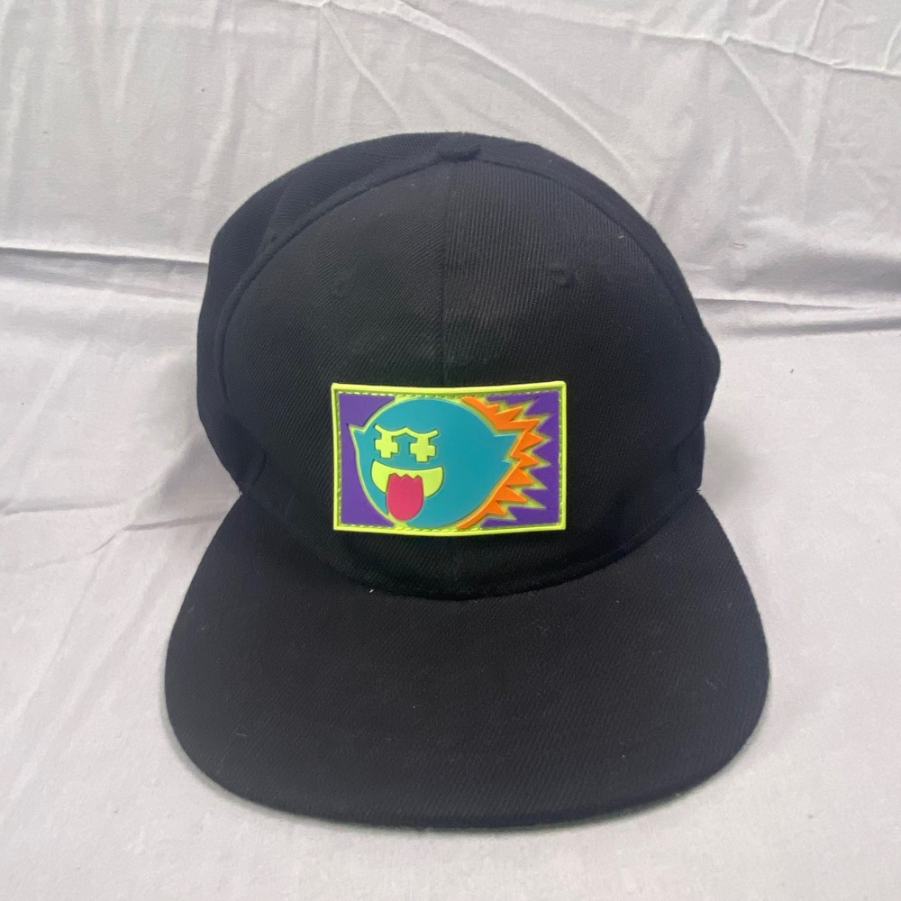 Pink Dolphin Ghost Patch Snapback Hat Mens OSFM Black Cap Flat Brim Streetwear